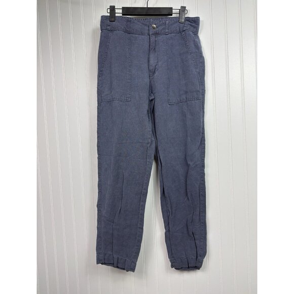 Cynthia Rowley Blue Linen Blend Straight Leg Pants Casual Women's Size 6 Coastal - Picture 1 of 9